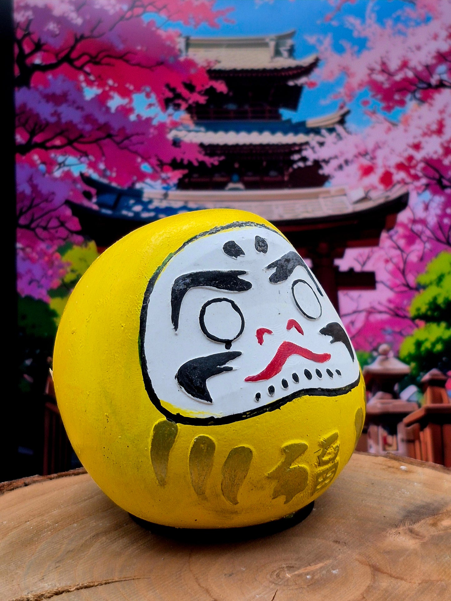 Daruma en plâtre peint à la main.