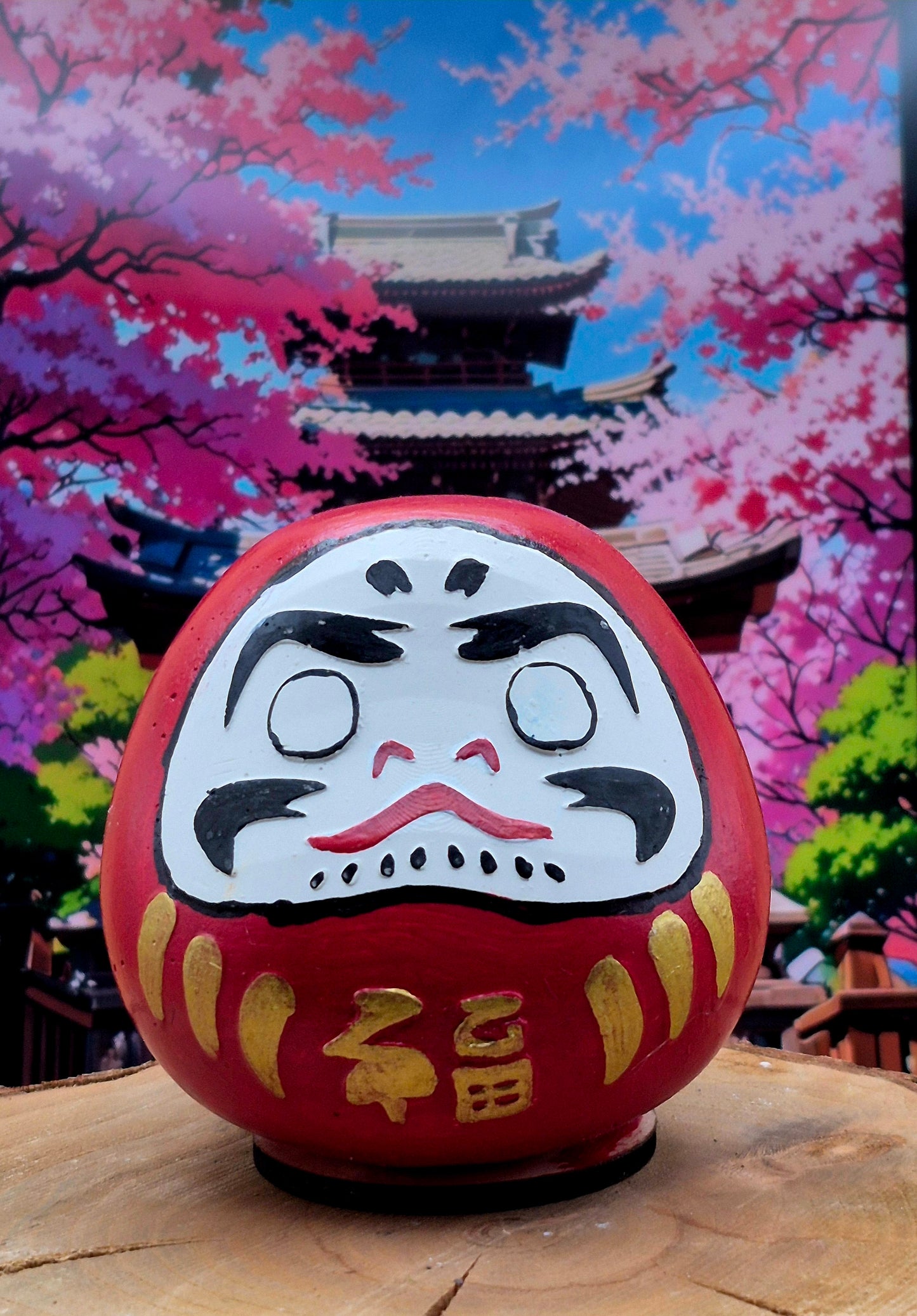 Daruma en plâtre peint à la main.