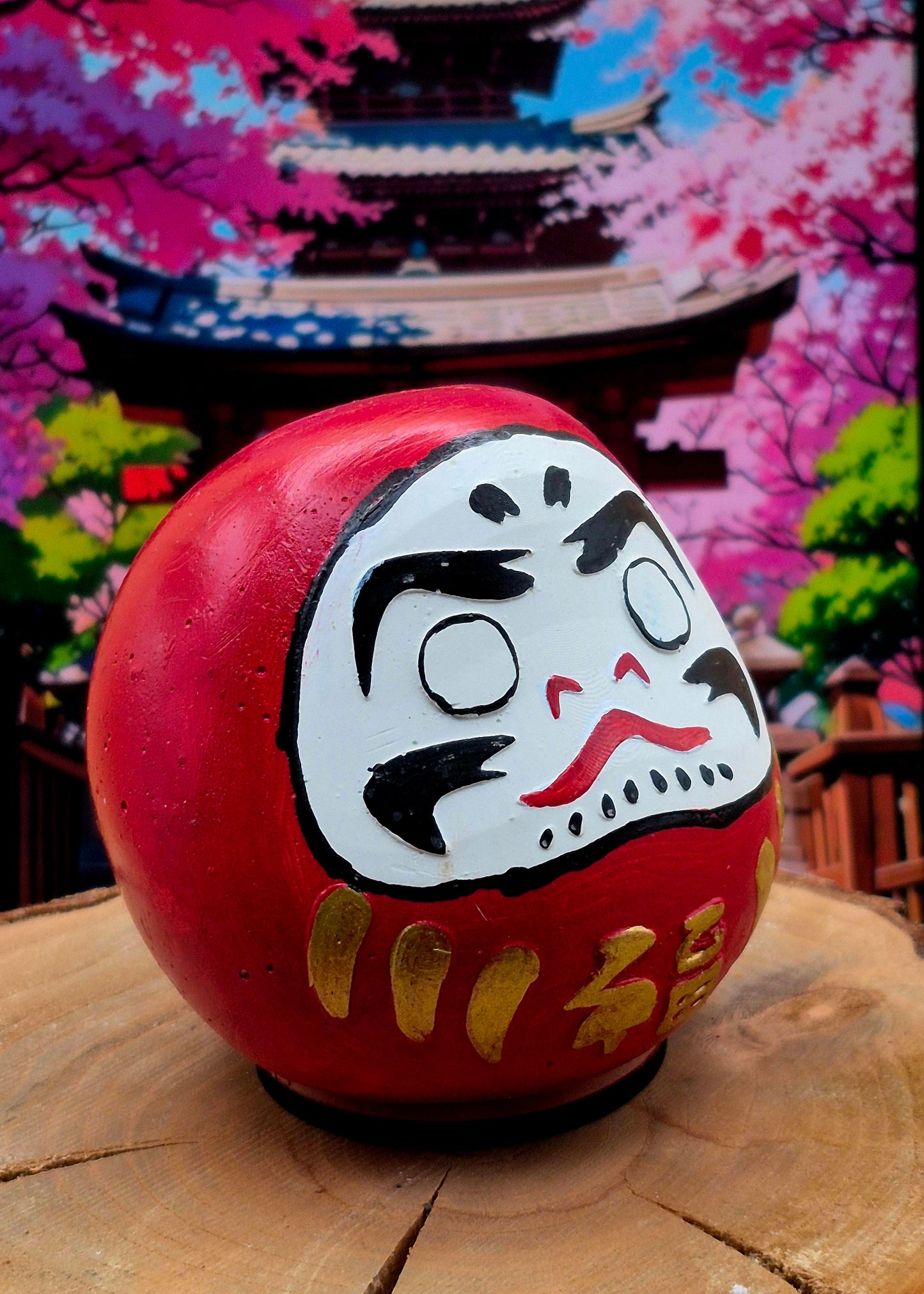Daruma en plâtre peint à la main.