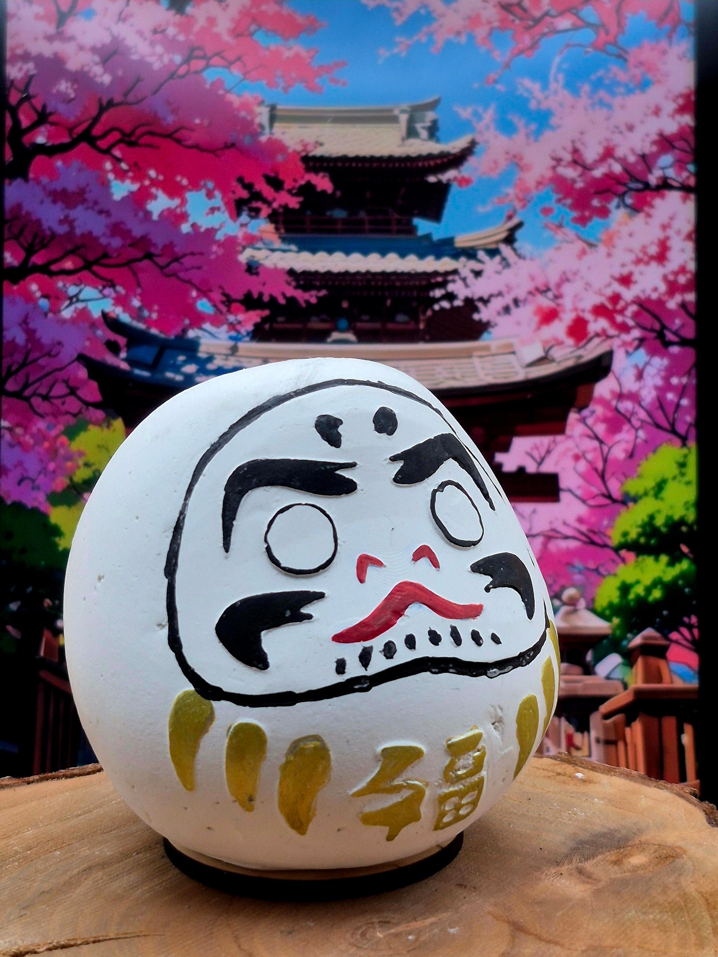 Daruma en plâtre peint à la main.