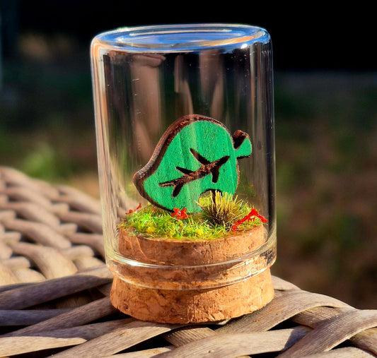 Mini terrarium Feuille Animal Crossing sous cloche